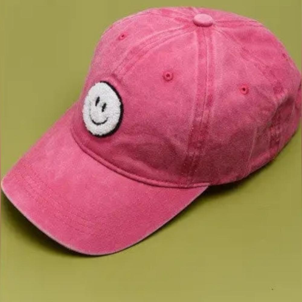 ✨️Smiley Face Cap (Washed Fuschia)